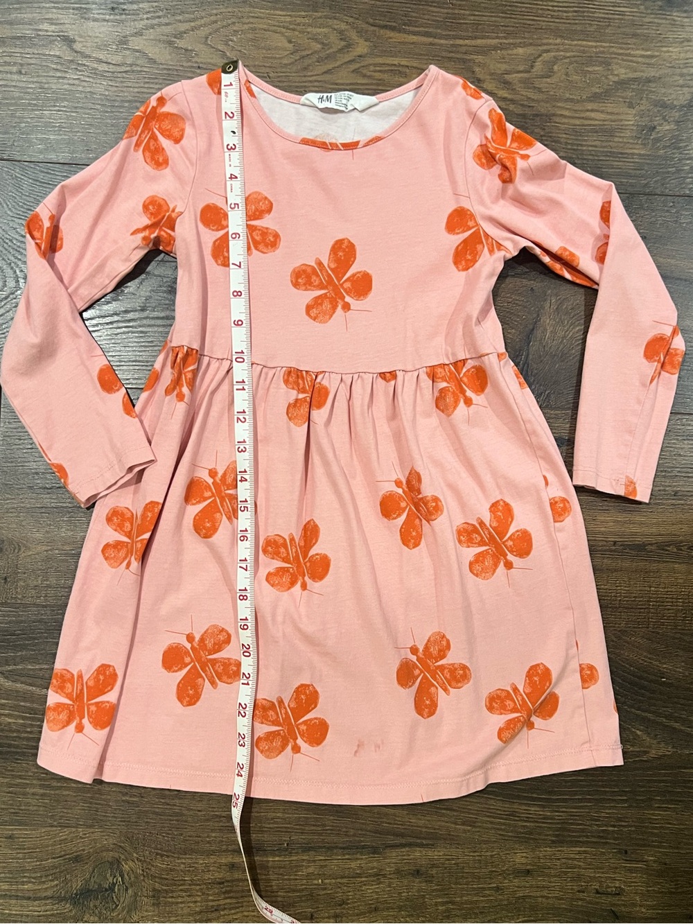 H&M Pink Dress with Orange Floral Print, Long Sleeve